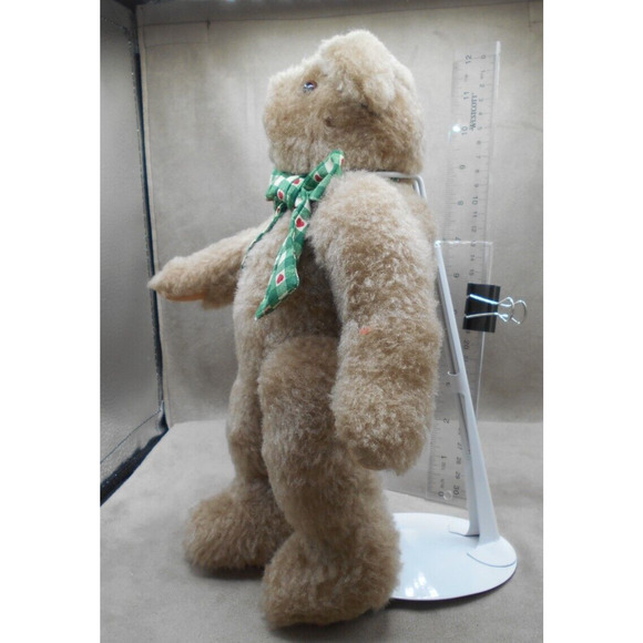 Classic Jointed Teddy Bear Beige Green Plaid Bow 12" Tall Unbranded - Picture 3 of 7